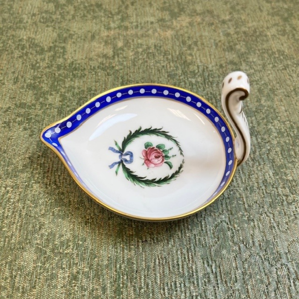 Richard Ginori Italy Porcelain Rose Tea Bag Holder Dish Blue Gold Leaf Shape